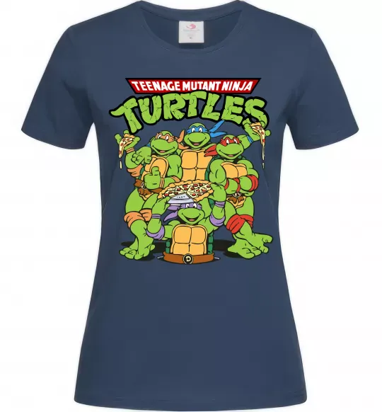 Жіноча футболка Ninja turtles with pizza Темно-синій фото