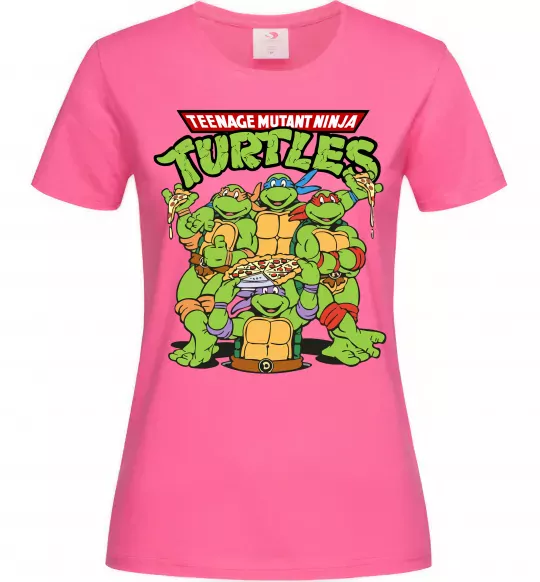 Жіноча футболка Ninja turtles with pizza Яскраво-рожевий фото