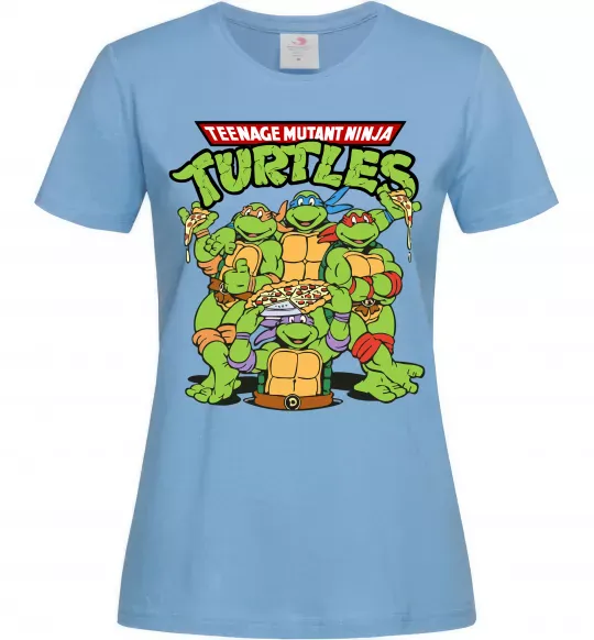 Жіноча футболка Ninja turtles with pizza Блакитний фото