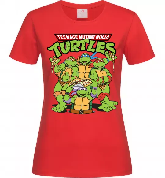 Жіноча футболка Ninja turtles with pizza Червоний фото