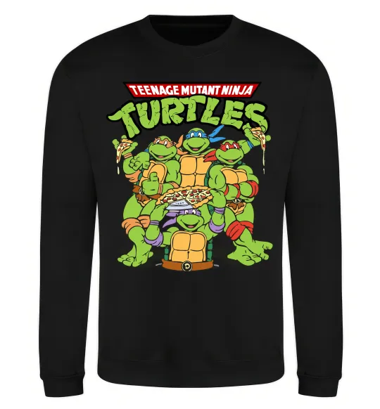 Свитшот Ninja turtles with pizza Черный фото