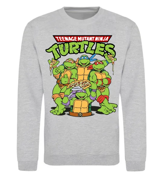 Свитшот Ninja turtles with pizza Серый меланж фото