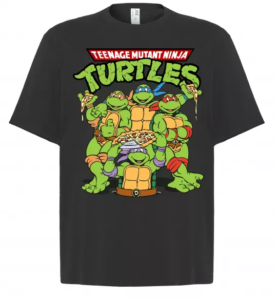 Футболка Оверсайз Ninja turtles with pizza Чорний фото