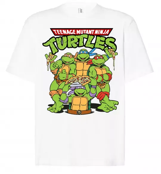 Футболка Оверсайз Ninja turtles with pizza Білий фото