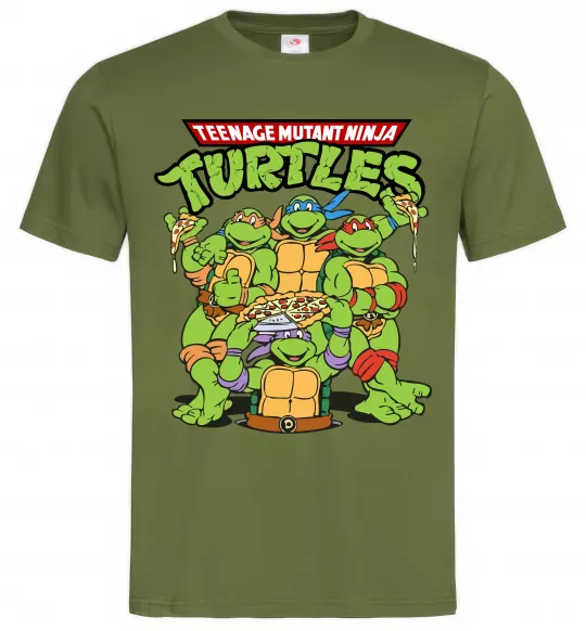 Чоловіча футболка Ninja turtles with pizza Оливковий фото