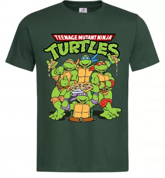 Чоловіча футболка Ninja turtles with pizza Темно-зелений фото