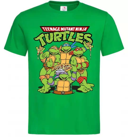 Чоловіча футболка Ninja turtles with pizza Зелений фото