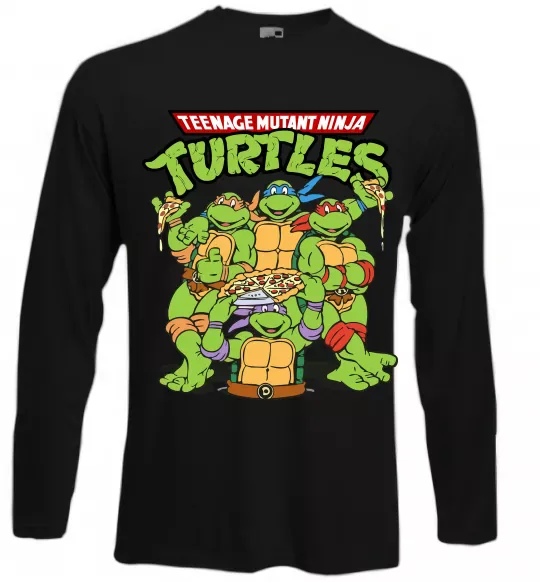 Лонгслів Ninja turtles with pizza Чорний фото