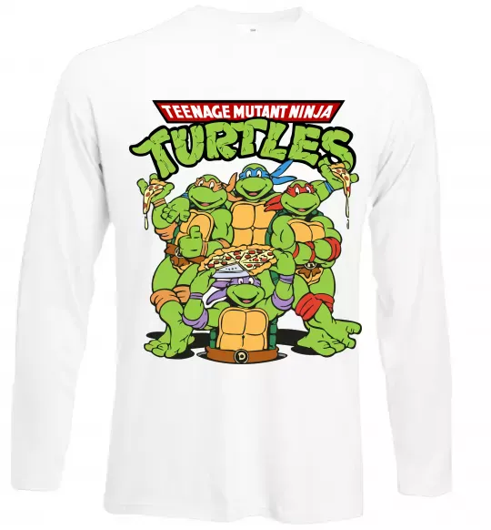 Лонгслів Ninja turtles with pizza Білий фото
