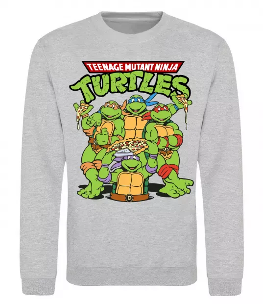 Свитшот Ninja turtles with pizza Серый меланж фото