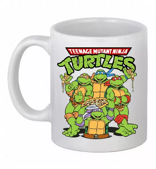 Чашка керамічна Ninja turtles with pizza Білий фото