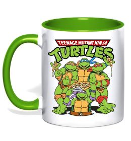 Чашка з кольоровою ручкою Ninja turtles with pizza