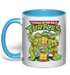 Чашка з кольоровою ручкою Ninja turtles with pizza Блакитний фото