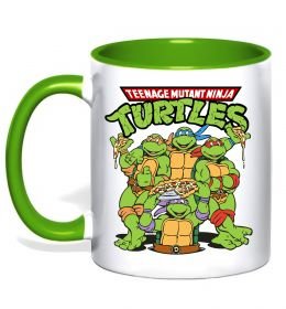 Чашка з кольоровою ручкою Ninja turtles with pizza