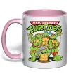 Чашка з кольоровою ручкою Ninja turtles with pizza Ніжно рожевий фото