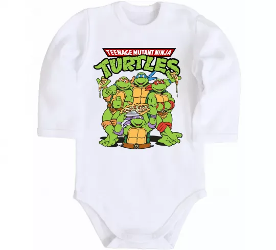 Дитячий бодік Ninja turtles with pizza Білий фото