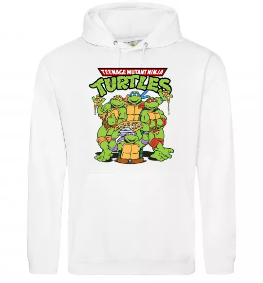 Чоловіча толстовка (худі) Ninja turtles with pizza Білий фото