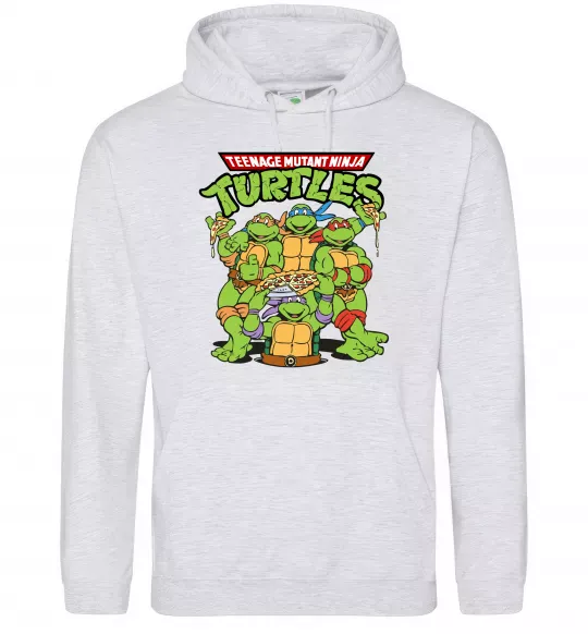 Чоловіча толстовка (худі) Ninja turtles with pizza Сірий меланж фото
