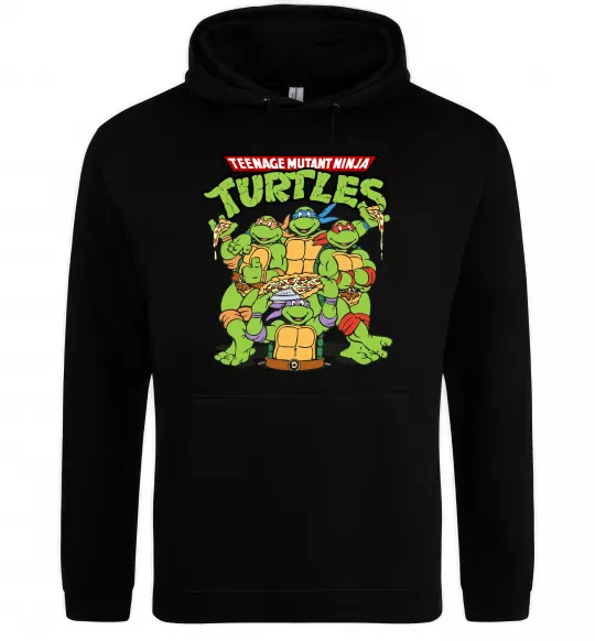 Жіноча толстовка (худі) Ninja turtles with pizza Чорний фото