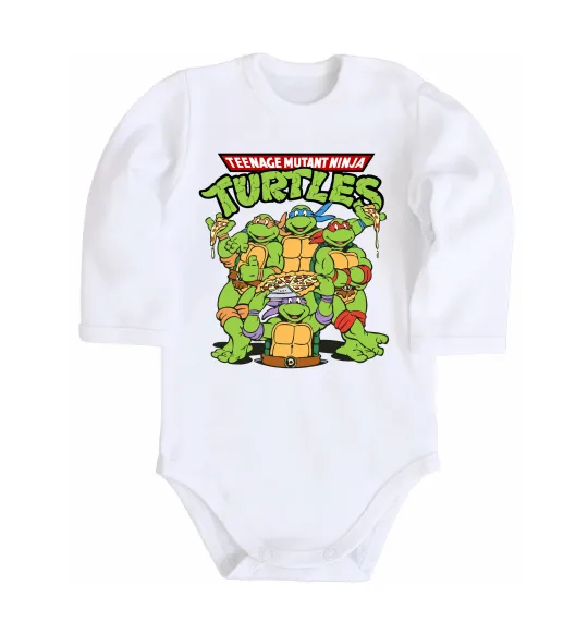 Детский боди Ninja turtles with pizza Белый фото
