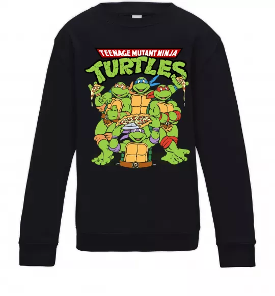 Дитячий світшот Ninja turtles with pizza Чорний фото