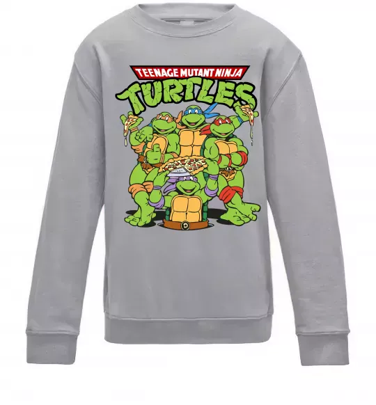 Дитячий світшот Ninja turtles with pizza Сірий меланж фото
