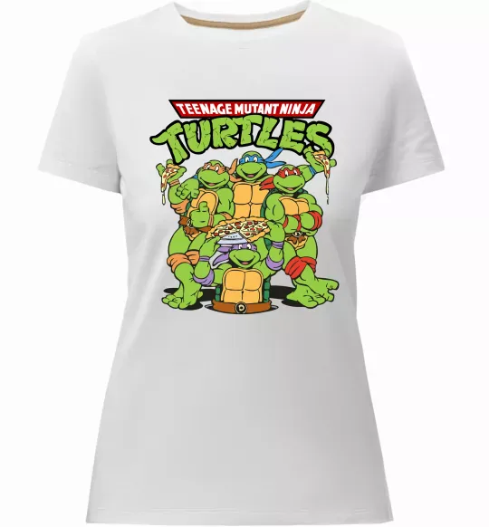Жіноча преміум футболка Ninja turtles with pizza Білий фото