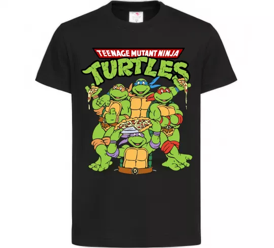 Дитяча футболка Ninja turtles with pizza Чорний фото