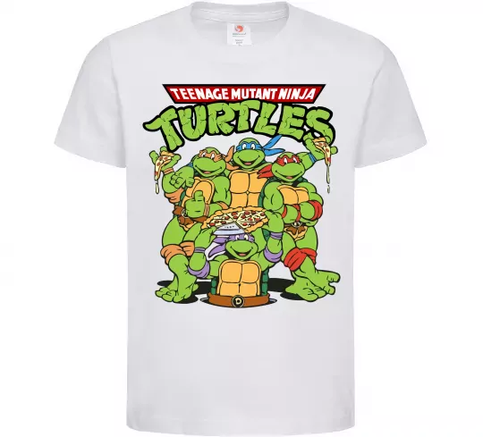 Дитяча футболка Ninja turtles with pizza Білий фото