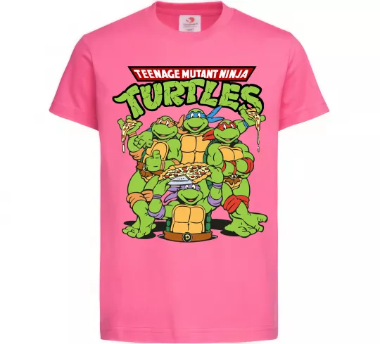Дитяча футболка Ninja turtles with pizza Яскраво-рожевий фото
