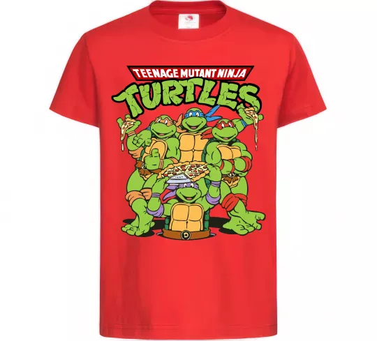 Дитяча футболка Ninja turtles with pizza Червоний фото
