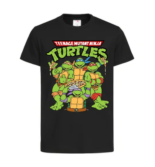 Дитяча футболка Ninja turtles with pizza Чорний фото