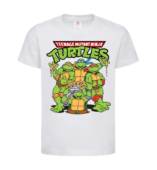 Дитяча футболка Ninja turtles with pizza Білий фото