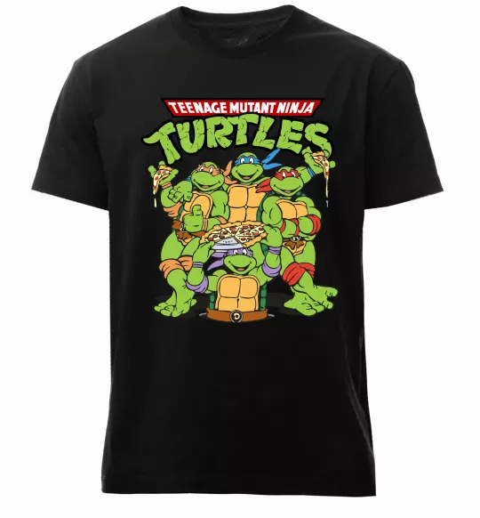 Чоловіча преміум футболка Ninja turtles with pizza Чорний фото