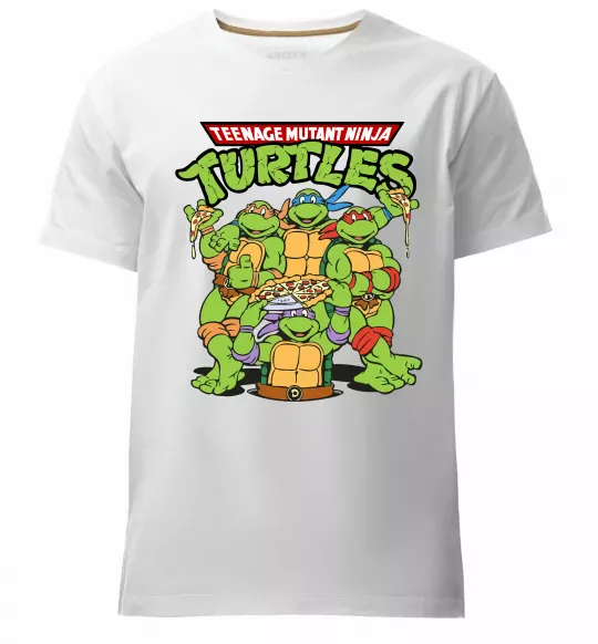 Чоловіча преміум футболка Ninja turtles with pizza Білий фото