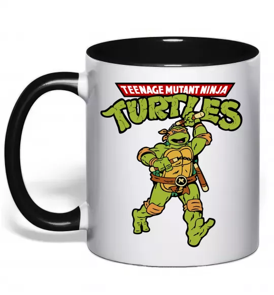 Чашка с цветной ручкой Ninja Turtles Мікеланджело Черный фото