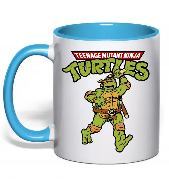 Чашка с цветной ручкой Ninja Turtles Мікеланджело Голубой фото