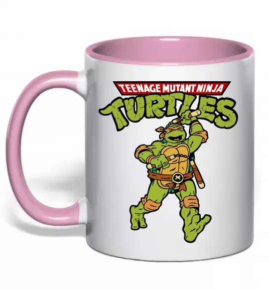 Чашка с цветной ручкой Ninja Turtles Мікеланджело Нежно розовый фото