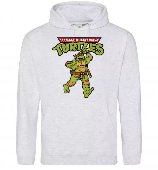Мужская толстовка (худи) Ninja Turtles Мікеланджело Серый меланж фото