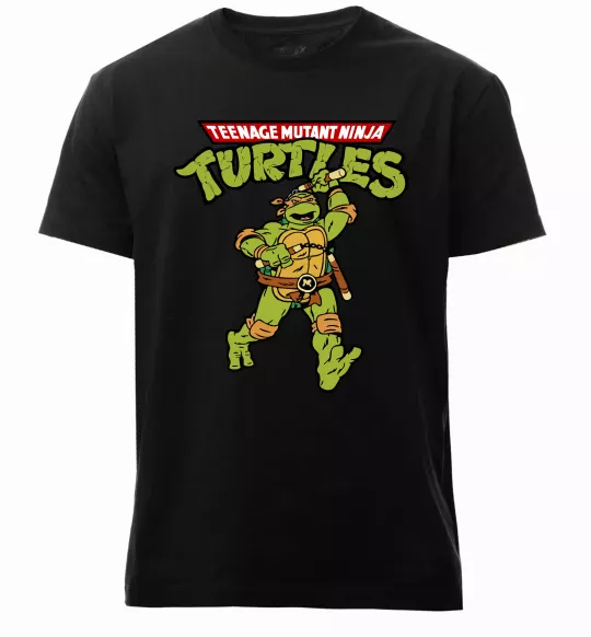 Чоловіча преміум футболка Ninja Turtles Мікеланджело Чорний фото