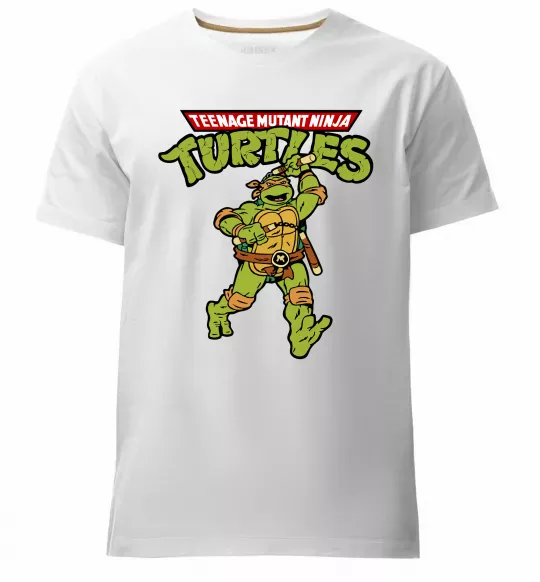 Чоловіча преміум футболка Ninja Turtles Мікеланджело Білий фото