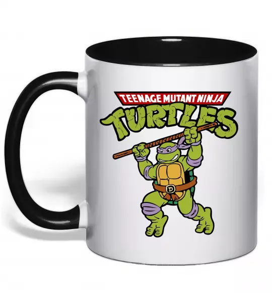 Чашка з кольоровою ручкою Ninja turtles Donatello Чорний фото