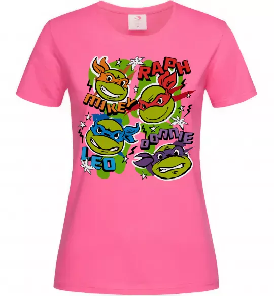 Жіноча футболка Mikey Raph Leo Donnie Яскраво-рожевий фото