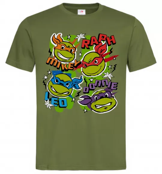 Чоловіча футболка Mikey Raph Leo Donnie Оливковий фото