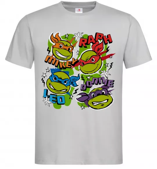 Чоловіча футболка Mikey Raph Leo Donnie Сірий фото