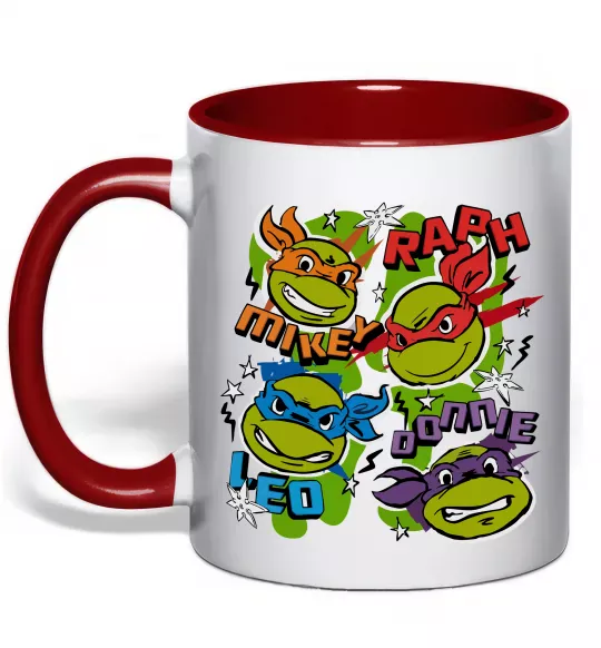 Чашка з кольоровою ручкою Mikey Raph Leo Donnie Червоний фото