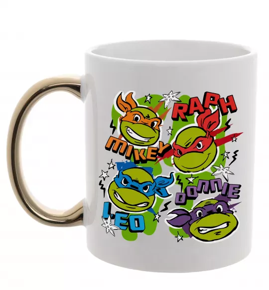 Чашка з кольоровою ручкою Mikey Raph Leo Donnie Золото фото