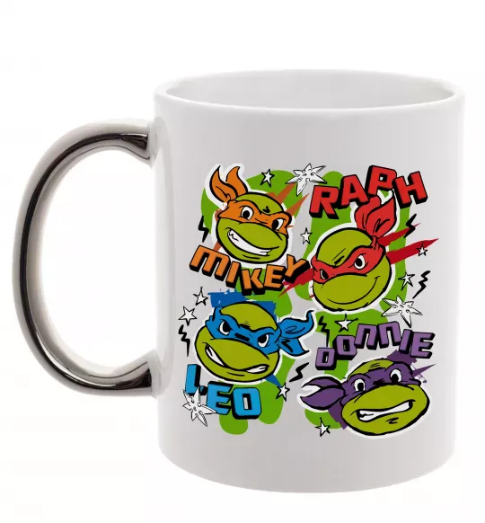 Чашка з кольоровою ручкою Mikey Raph Leo Donnie Срібло фото