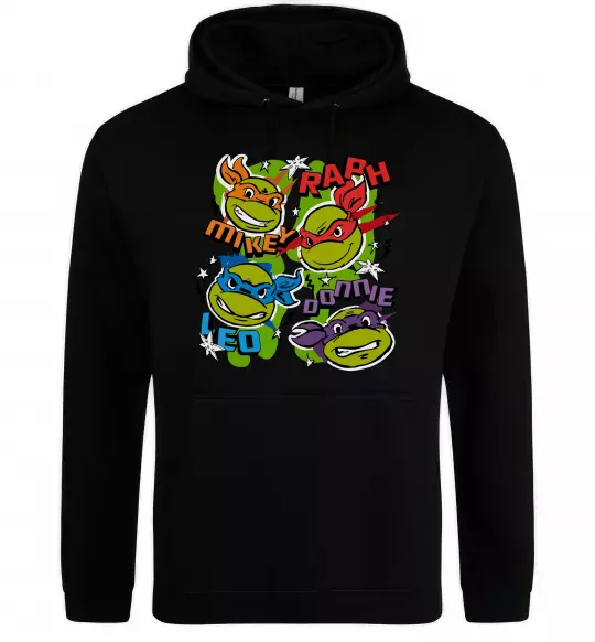 Чоловіча толстовка (худі) Mikey Raph Leo Donnie Чорний фото