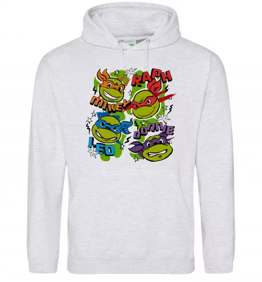 Чоловіча толстовка (худі) Mikey Raph Leo Donnie Сірий меланж фото